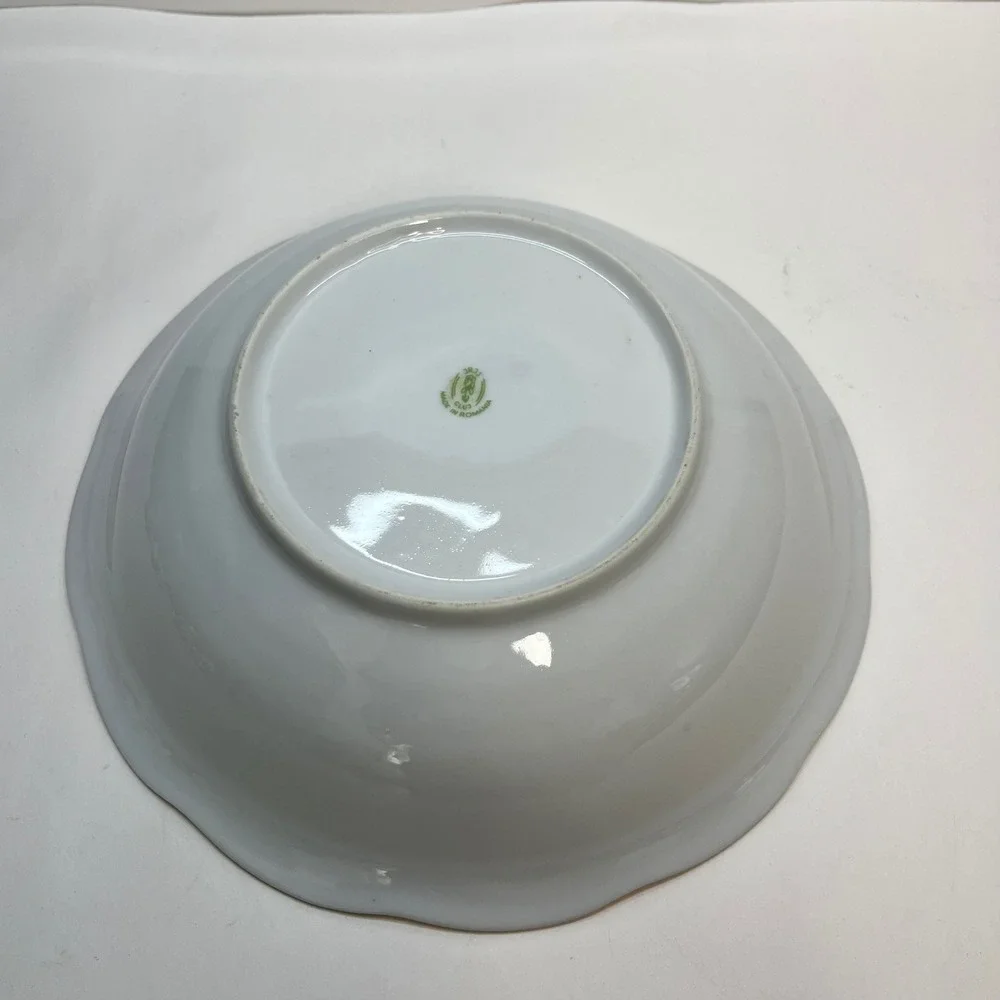 Iris‎ Cluj Romania Porcelain Floral Scalloped Serving Bowl Gold Trim 9 Inch